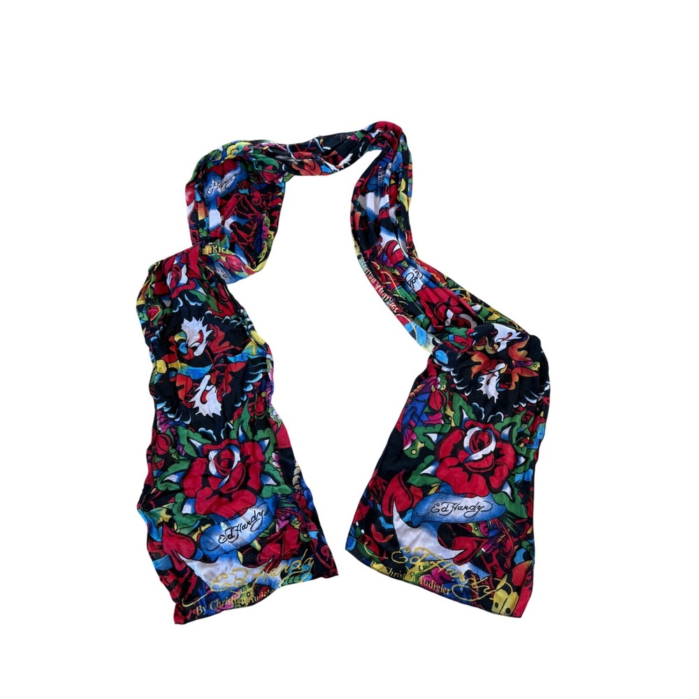 Ed Hardy colorful y2k scarf‎ red roses long